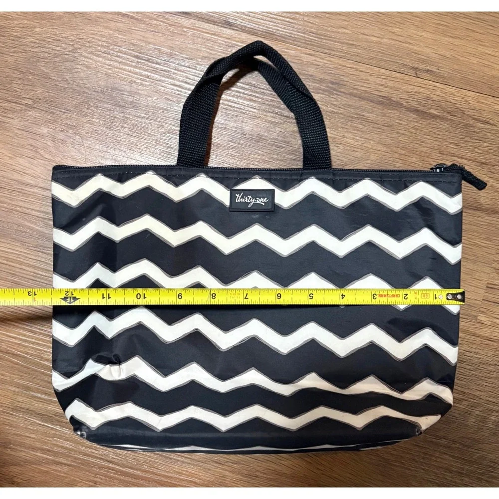 Thirty-One Thermal Tote Black White Chevron Insulated Lunch Bag